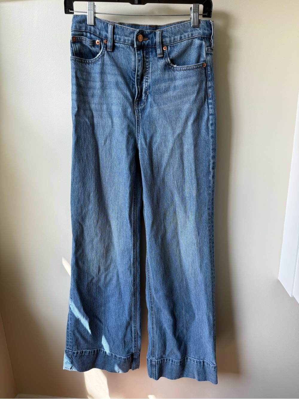 J CREW Wide Leg Trousers Jeans Blue Denim Closet Staple Classic High Rise 27 - Picture 1 of 9